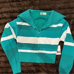 SO Blue and White Striped Cardigan Sweater